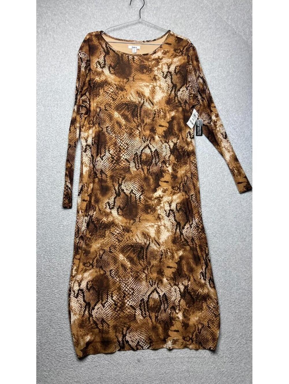 Bar III Dress Womens 2X NWT Snakeskin Long Sleeve Brown Python Animal Print Sexy